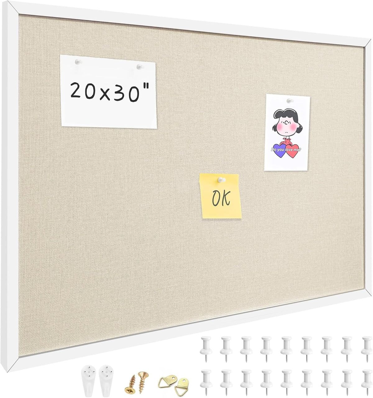 20"x30" White Framed Natural Wood Tone Bulletin Board, Pin Board