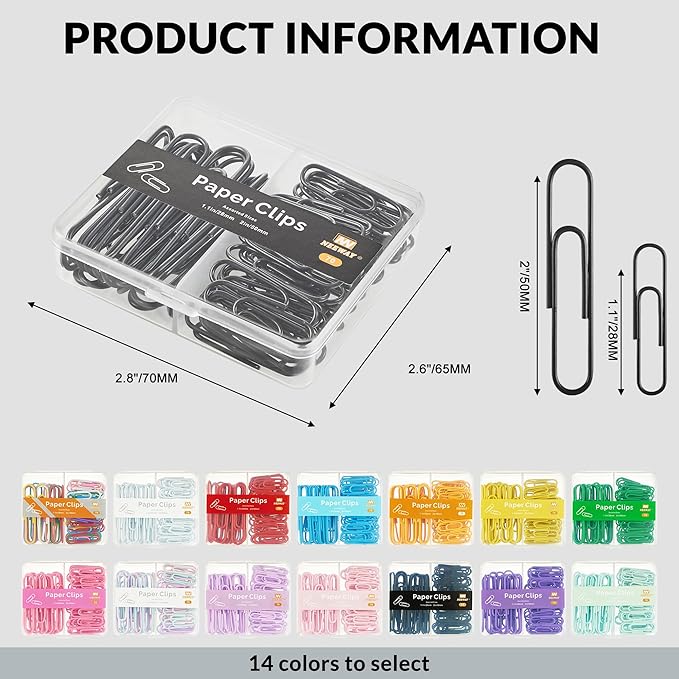 NEEWAY Colorful Paper Clips Assorted Sizes, Small and Large Paperclips - Image 2