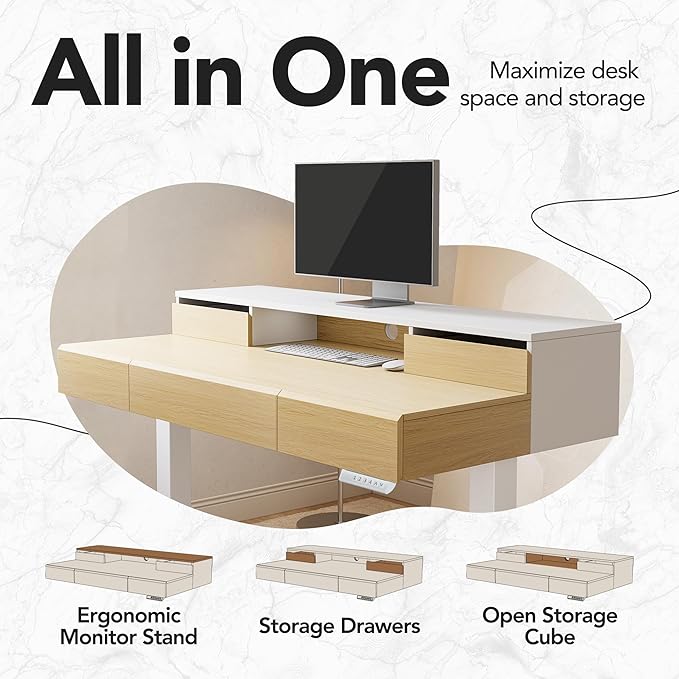 HUANUO Standing Desk with Drawers, 48 Inches Electric Height Adjustable Desk - Image 8