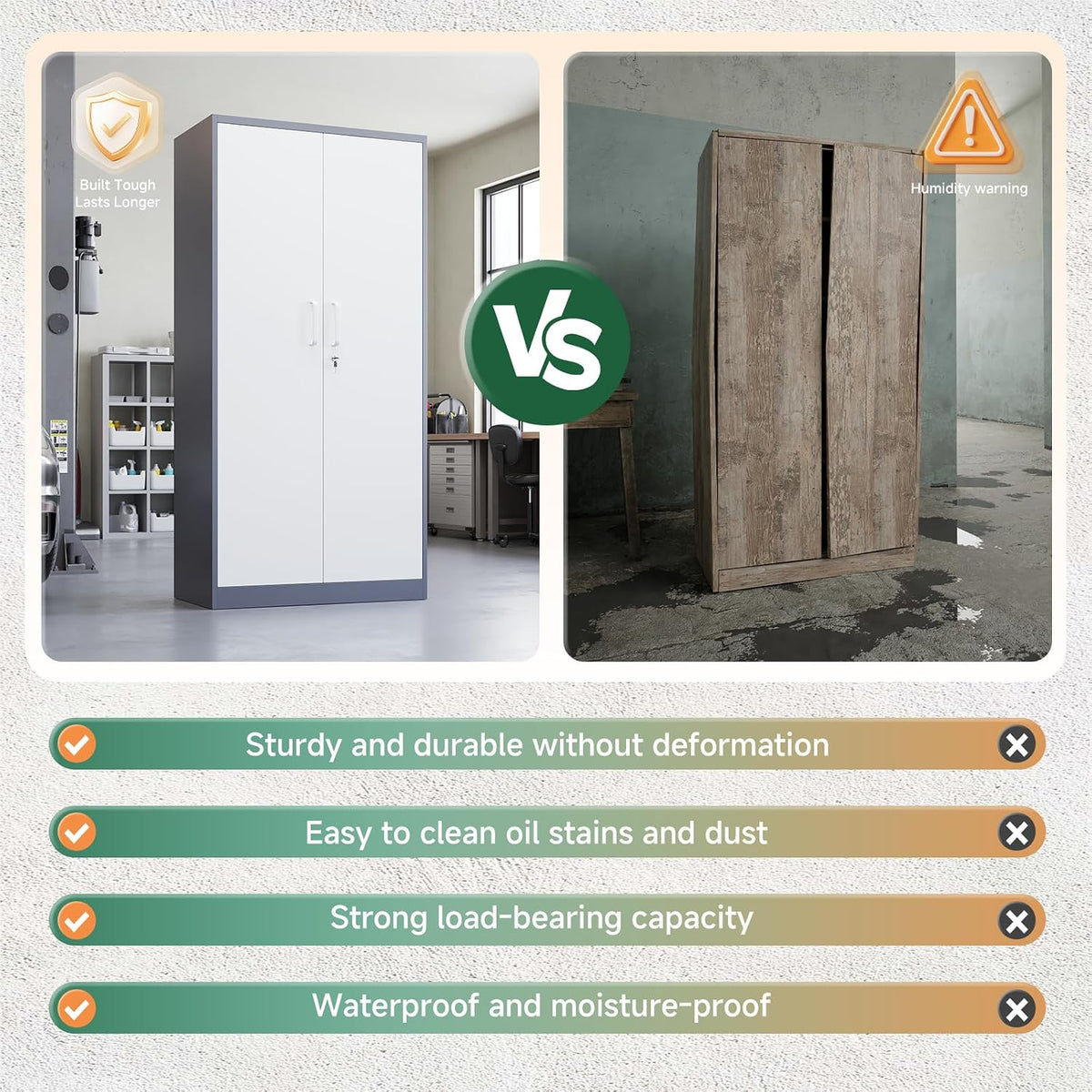letaya metal storage cabinet with lock door and, front angle view