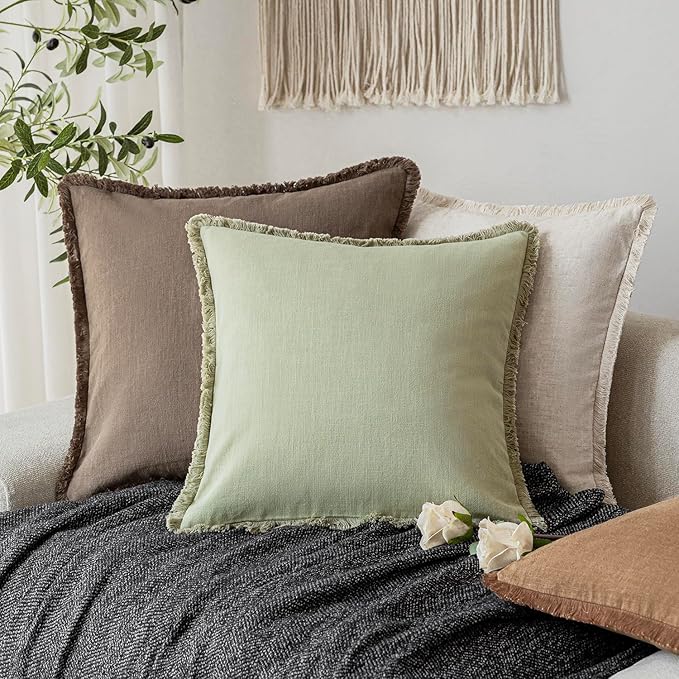 Foindtower Set of 2 Decorative Linen Fringe Throw Pillow Covers Cozy Boho - Image 5