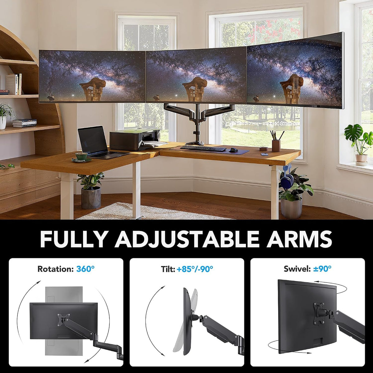 huanuo triple monitor mount for 17 to 32 showing dimensions