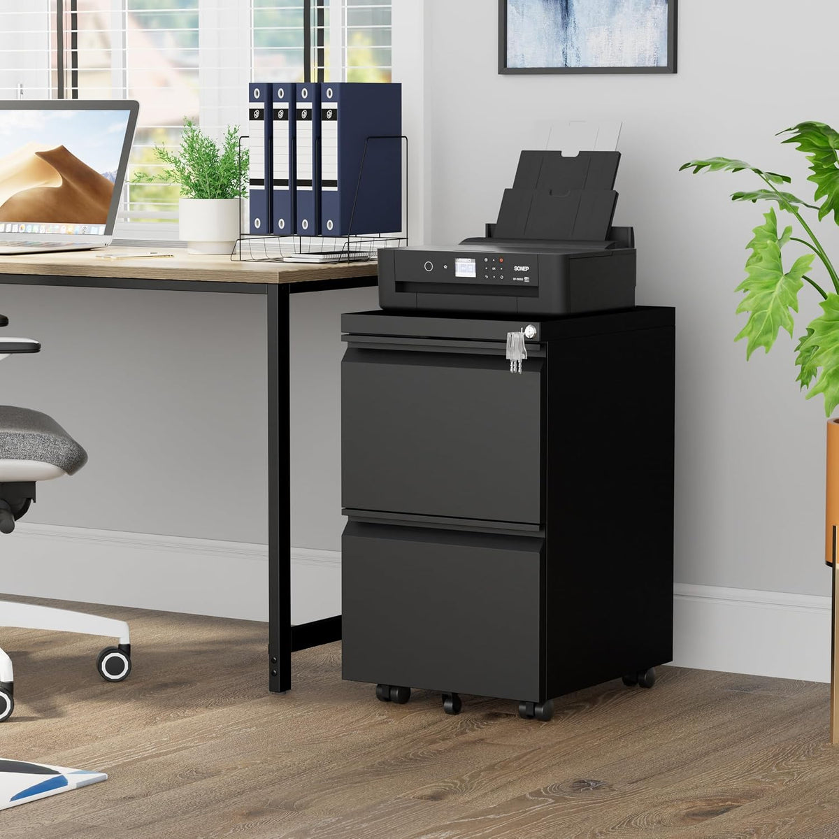 2 Drawer Metal Mobile File Cabinet with Lock and 4 Keys
