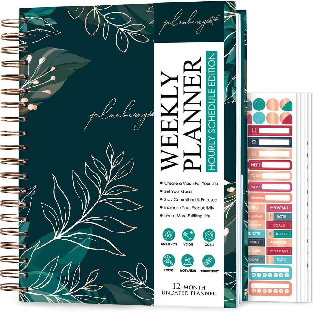 PLANBERRY Large Hourly Schedule Planner Premium – Undated Organizer