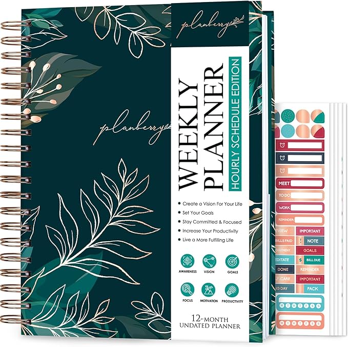 PLANBERRY Large Hourly Schedule Planner Premium – Undated Organizer by PLANBERRY
