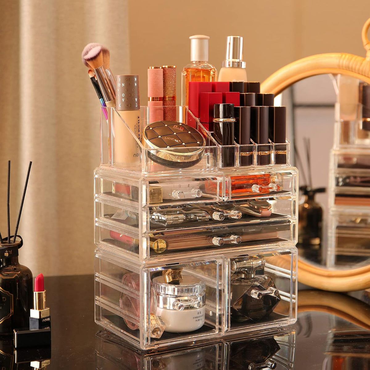 Cq acrylic 3 Pack Clear Make Up Organizers for Vanity,Stackable 6 Drawers Mak...