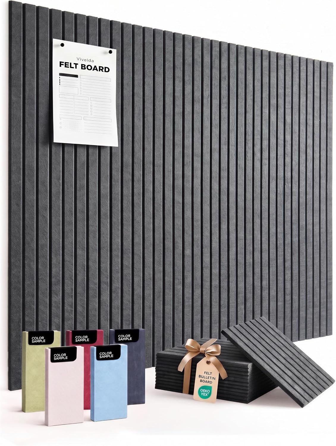 VIVELDA Large Felt Bulletin Board 48 x 36 Inch - 12-Pack Square Acoustic Wall...