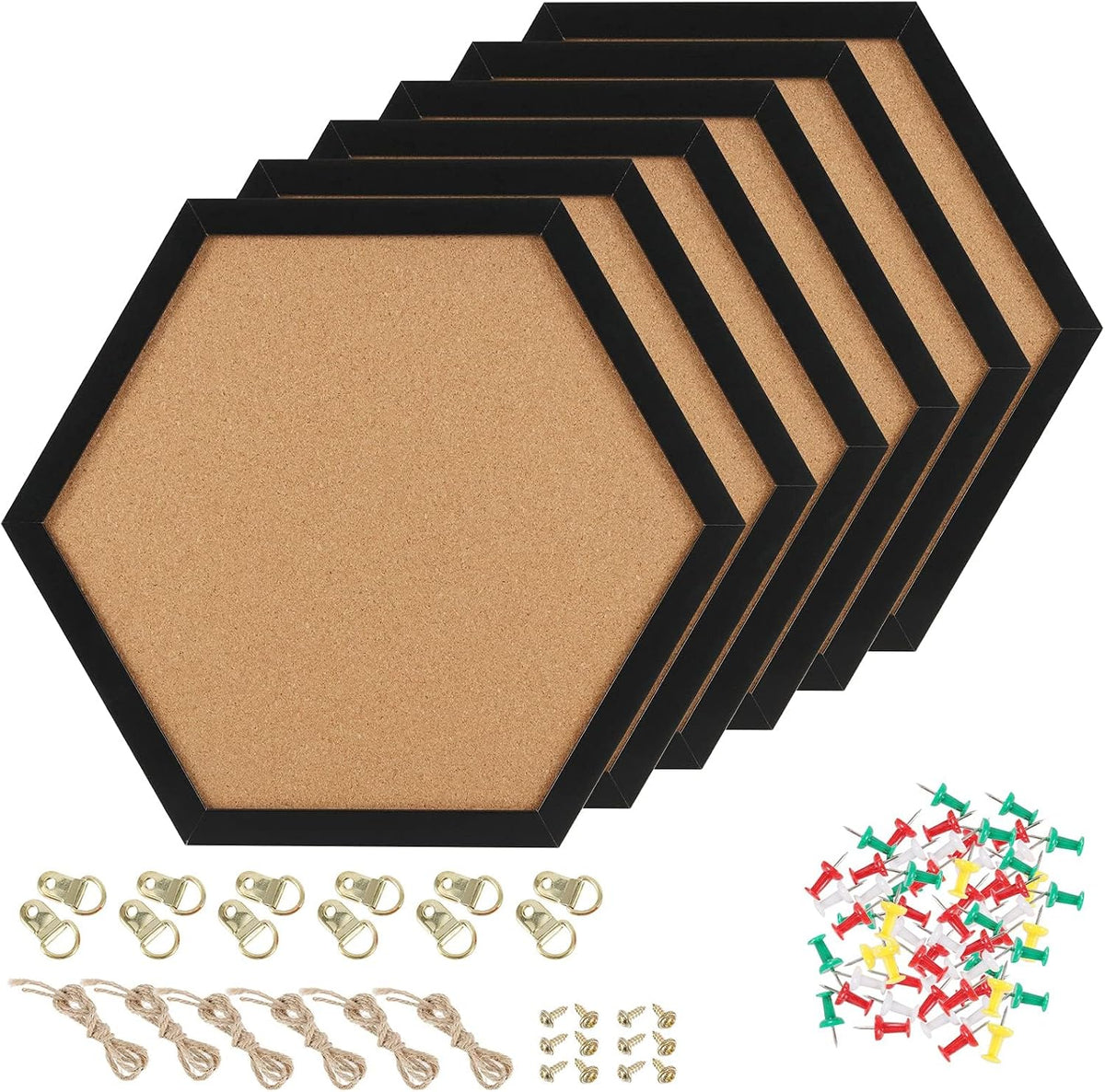 HAKZEON 6 Pack Cork Bulletin Board Hexagon, Hexagon Cork Board, Framed Corkbo...