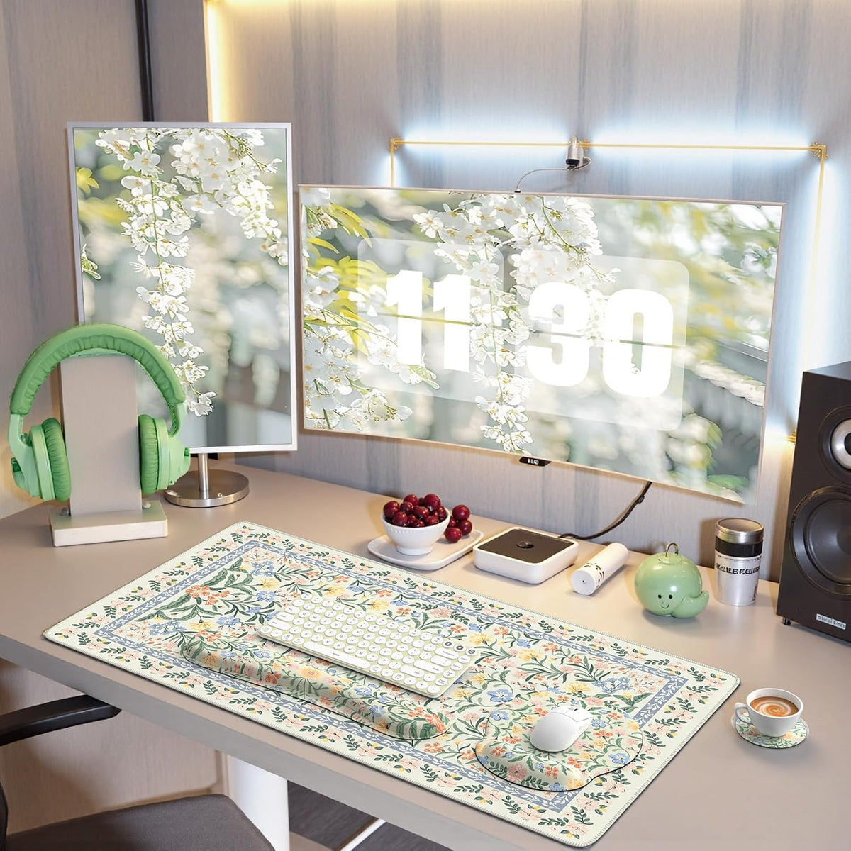 iCasso Green Desk Pad Mat, Large Mouse Pad and Keyboard Wrist Rest Set