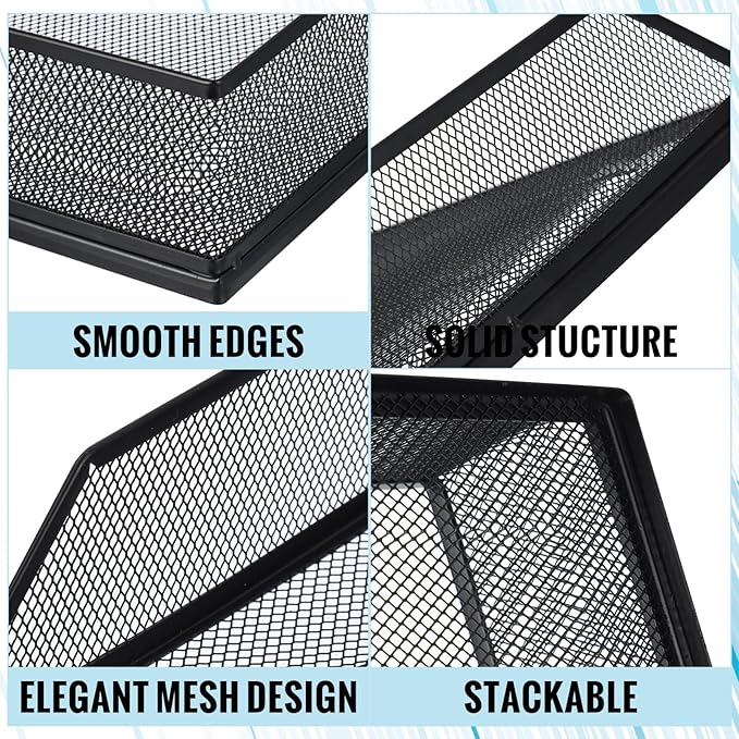 Hicarer 2 Pcs Black Metal Letter Tray Stackable Desk Tray Single Wire Mesh - Image 4