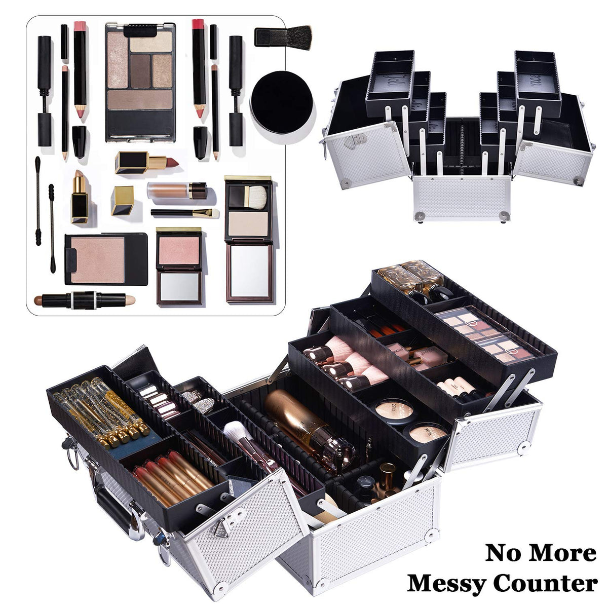 Joligrace Extra Large Makeup Train Case 6 Tray Make Up Artists Organizer Box ...