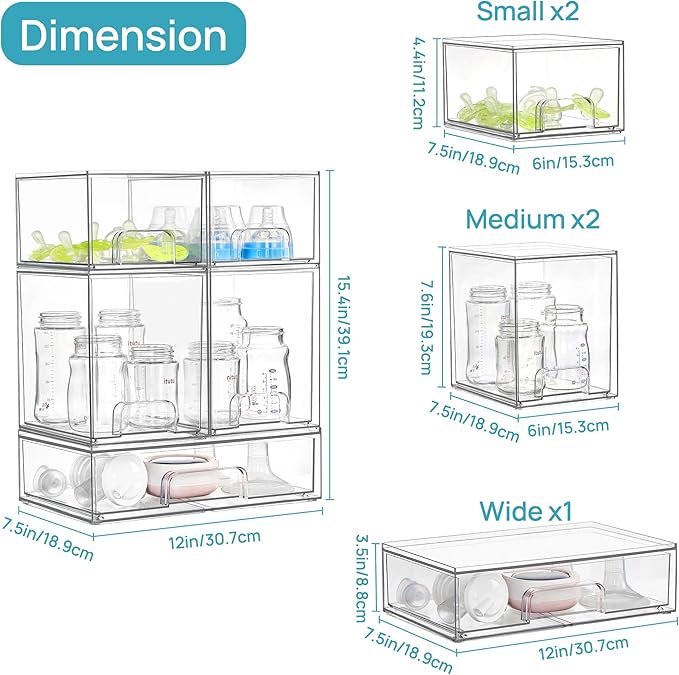 Vtopmart Stackable Storage Drawers Set of 5, Beauty Supplies Storage, Pantry - Image 3