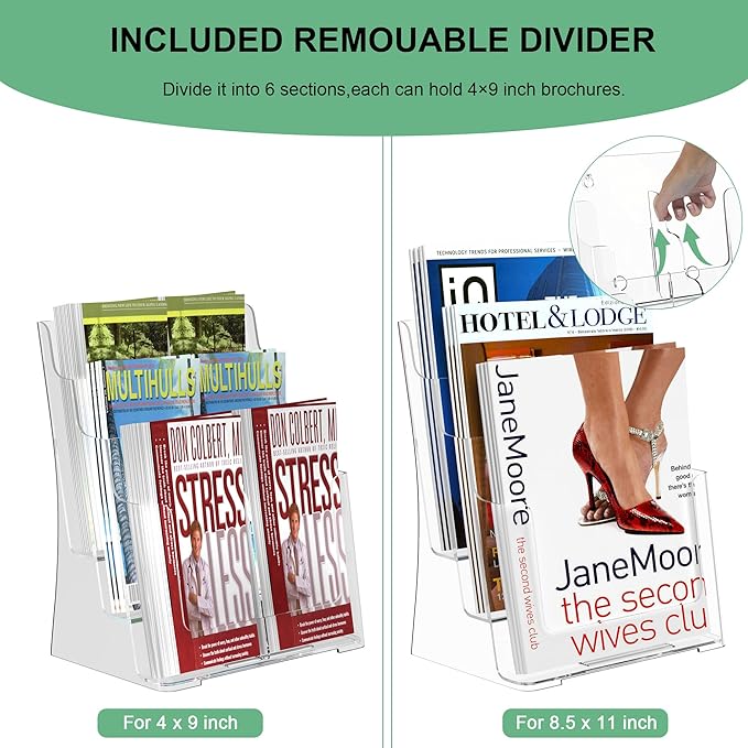 zavekia 2 Pack 3 Tier Acrylic Brochure Holder 8.5 x 11 inch, Magazine Holder - Image 5