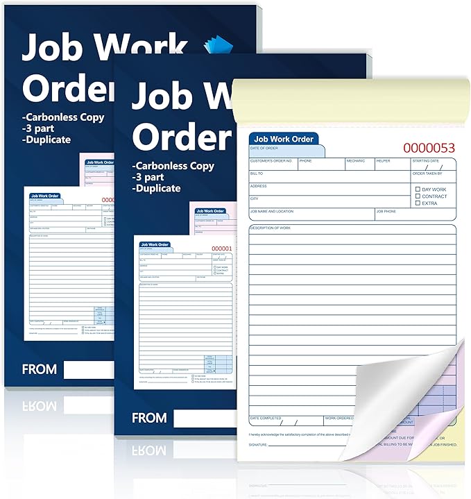 150 Sets Job Work Order Form Book 3 Part Carbonless Work Order Invoice Book 5.5 by Unknown