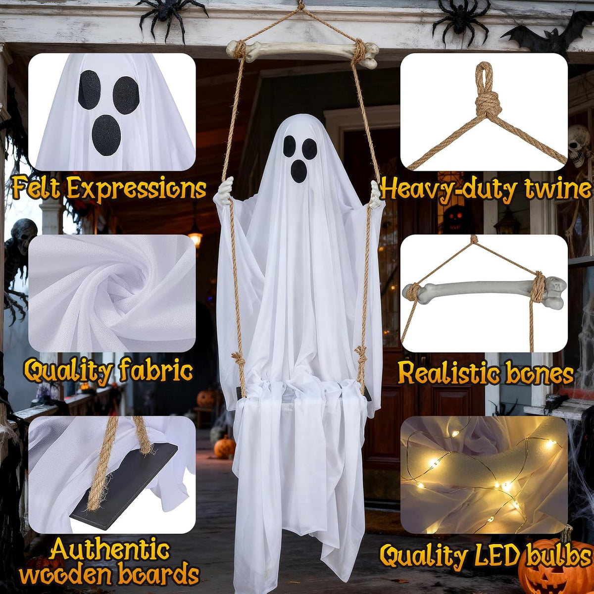 Halloween Decorations Outdoor,4.8FT Hanging Swing Ghost for Yard and Porch