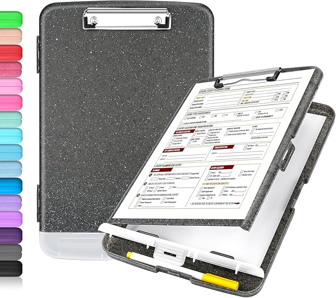 Sooez Glitter Clipboard with Storage, High Capacity Clip Boards 8.5x11 with Pen by Sooez