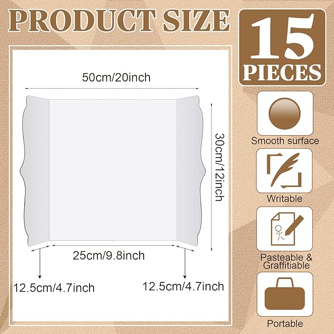 15 Pcs Trifold Presentation Board 12 x 20 Inch Trifold Poster Board Portable - Image 2