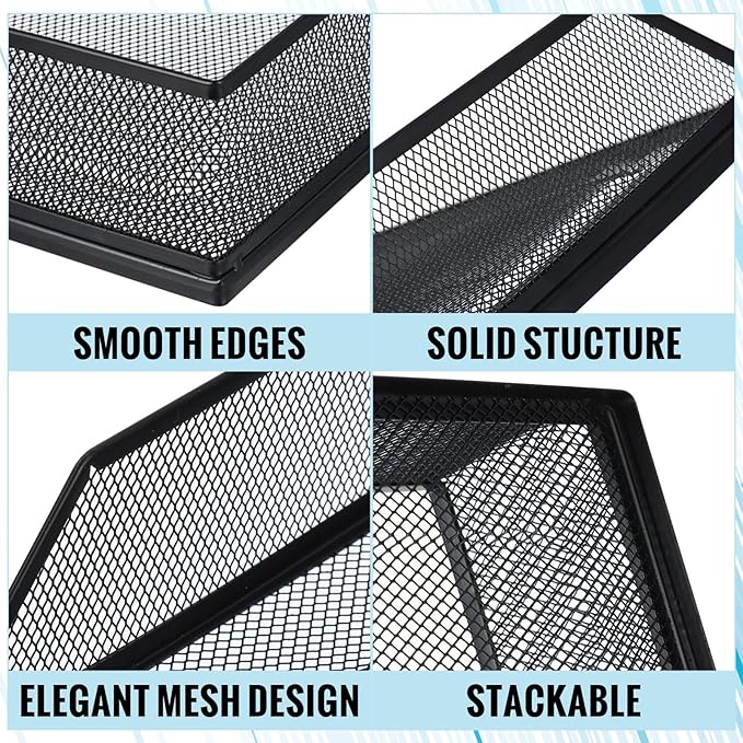 Hicarer 4 Pcs Black Metal Letter Tray Stackable Desk Tray Single Wire Mesh - Image 4