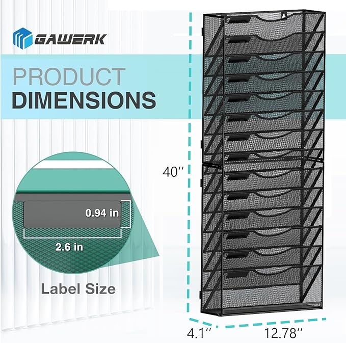 Gawerk 15-Tier Wall File Organizer Hanging Wall File Holder Wall Mount Paper - Image 2