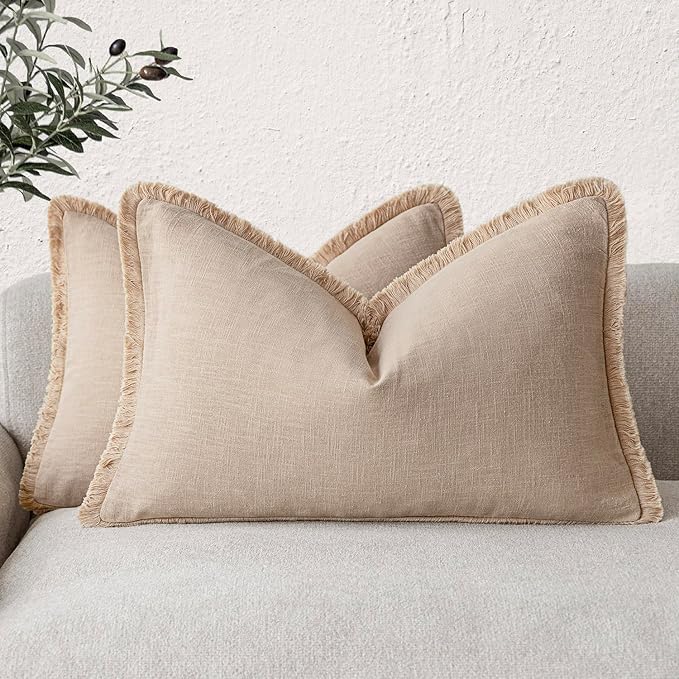 Foindtower Set of 2 Decorative Linen Fringe Throw Pillow Covers Boho Farmhouse by Foindtower