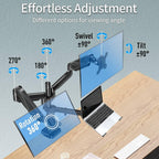 mountup dual monitor and laptop mount, adjustable monitor, close-up detail