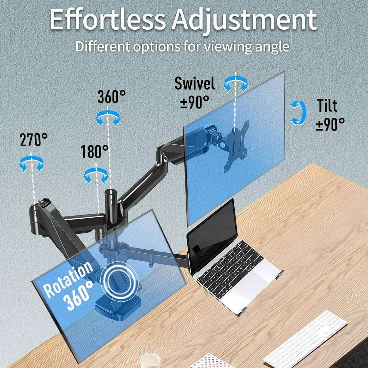 mountup dual monitor and laptop mount, adjustable monitor, close-up detail