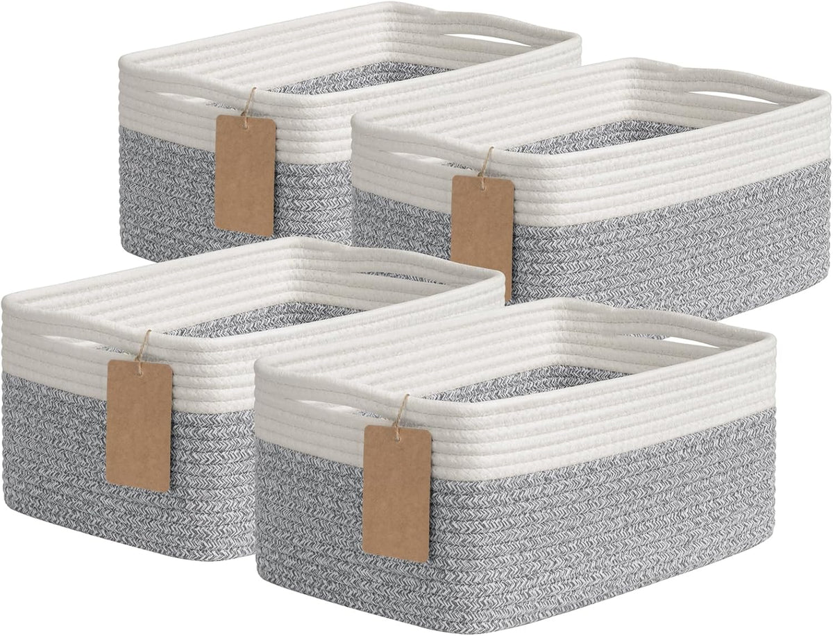 Goodpick 4 Pack Storage Baskets for Organizing Shelves, Gray & White