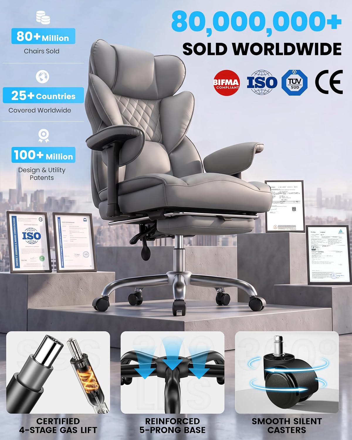 Office Chair, Big and Tall Executive Chair with Adjustable Lumbar Support