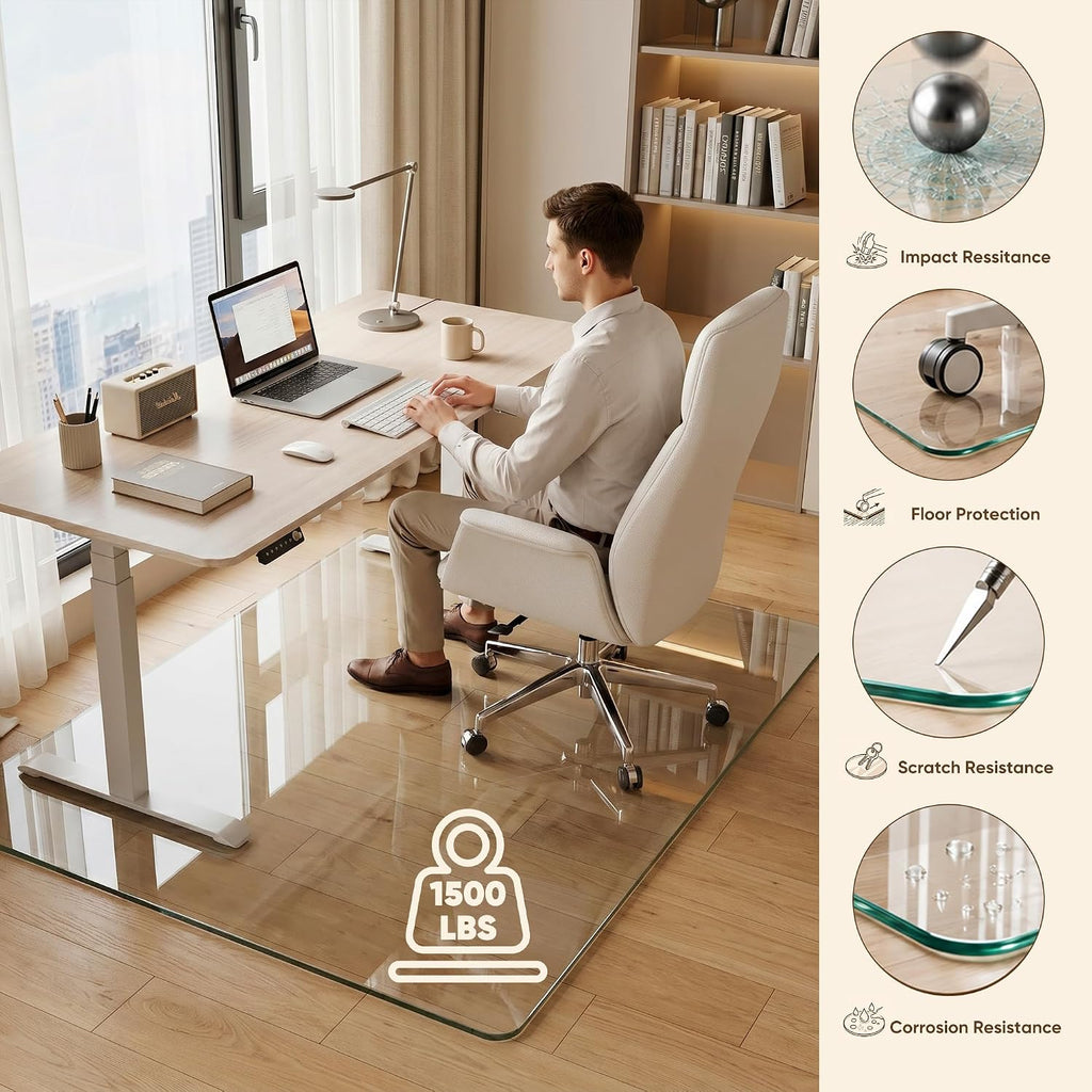 Antok Tempered Glass Chair Mat, 30"x48" Office Chair Mat for Carpet & Hardwood Floor, 0.2" Heavy Duty & Scratch Resistant Desk Chair Mat, Rounded Corners & Polished Edges for Home, Office