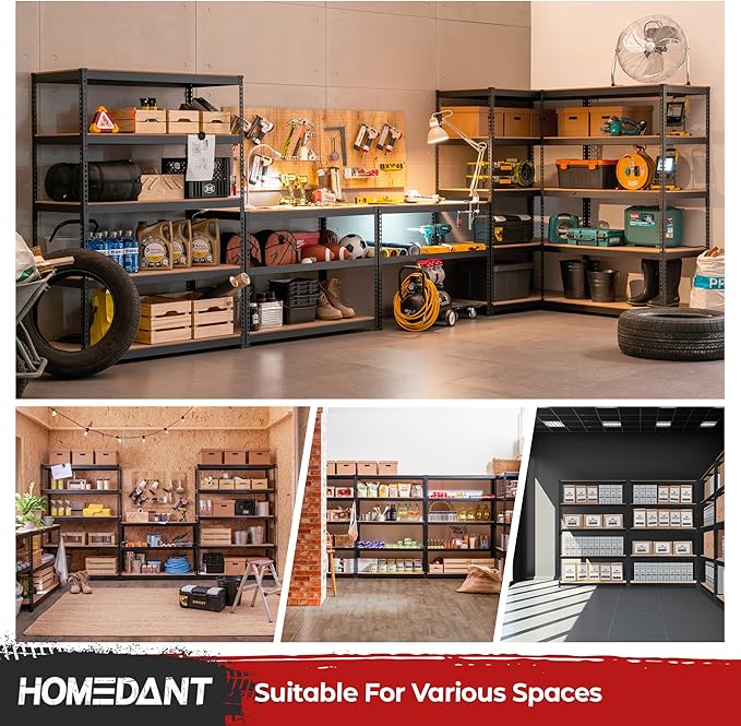 HOMEDANT 5 Tier Storage Shelves Adjustable Laminated Boltless Garage Metal - Image 9