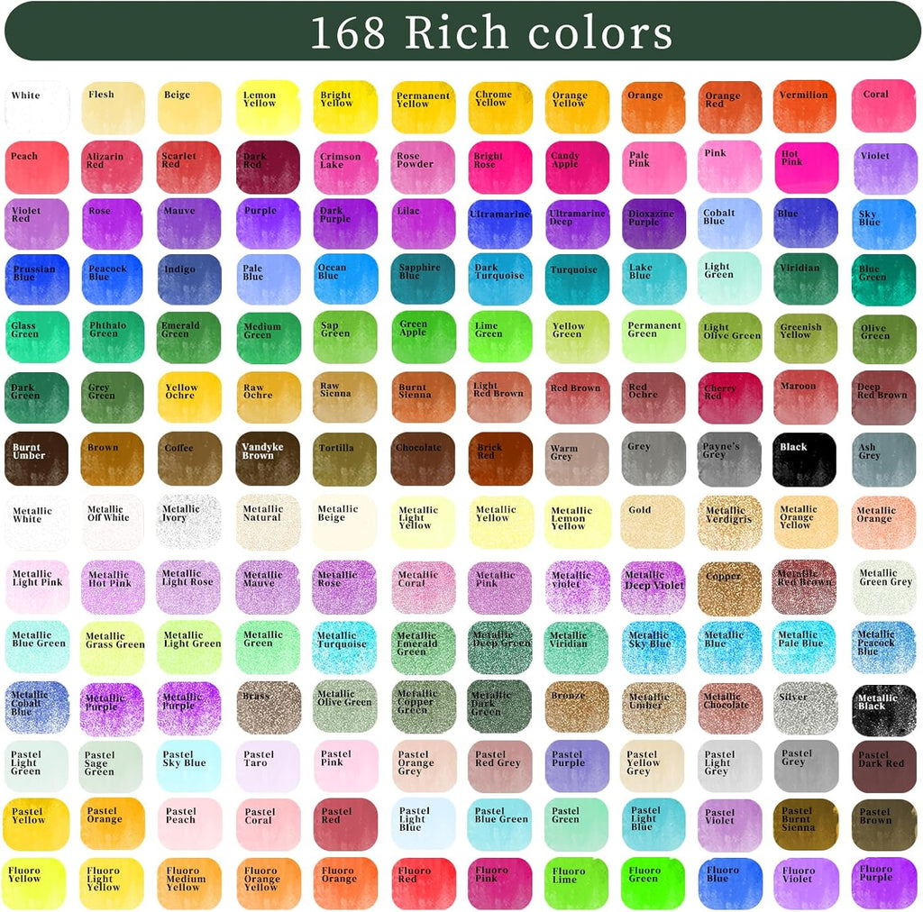 artecho 168-color watercolor paint set with metallics, tin shown in use