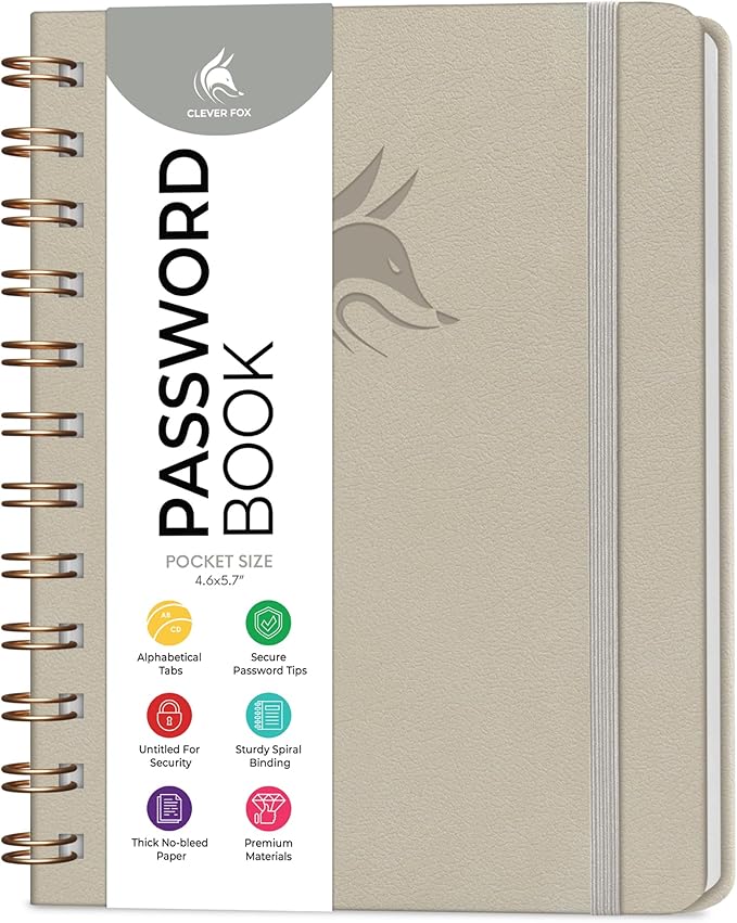 Clever Fox Password Book Spiral – Mini Internet Address & Password Organizer by CleverFox