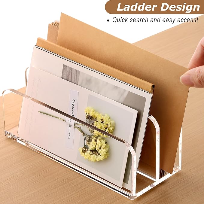 SANRUI Acrylic Mail Sorter Desktop Organizer Holder, 2 Compartments Clear Small - Image 4