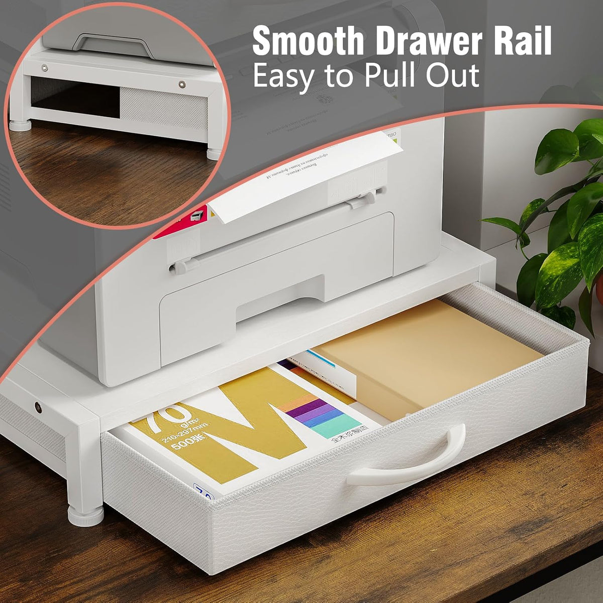 VENNQD 2-Tier Desktop Printer Stand with 2 Fabric Drawers, Prtiner Table with...