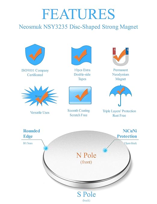 Neosmuk Super Strong Neodymium Magnets, Heavy Duty, Industrial Grade, 10 Pack - Image 3