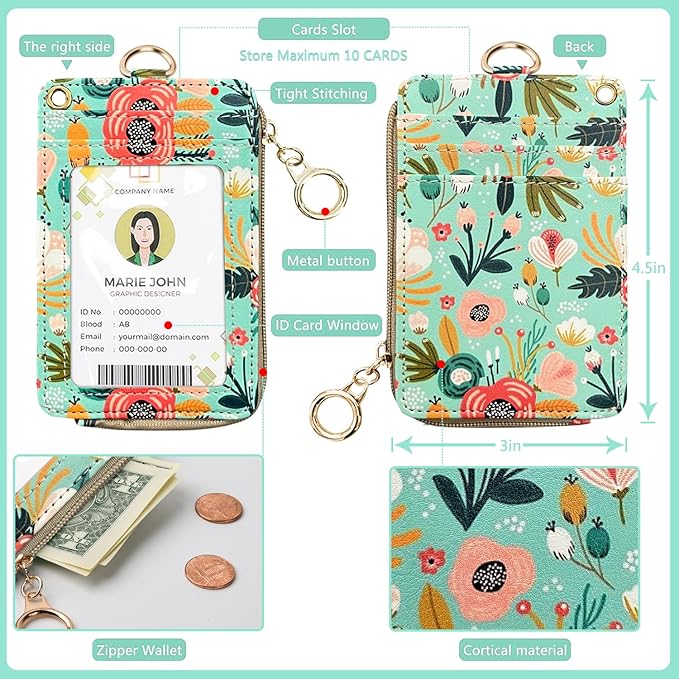 bolimoss Floral Lanyard Wallet, Cute Teacher Lanyards - Image 4