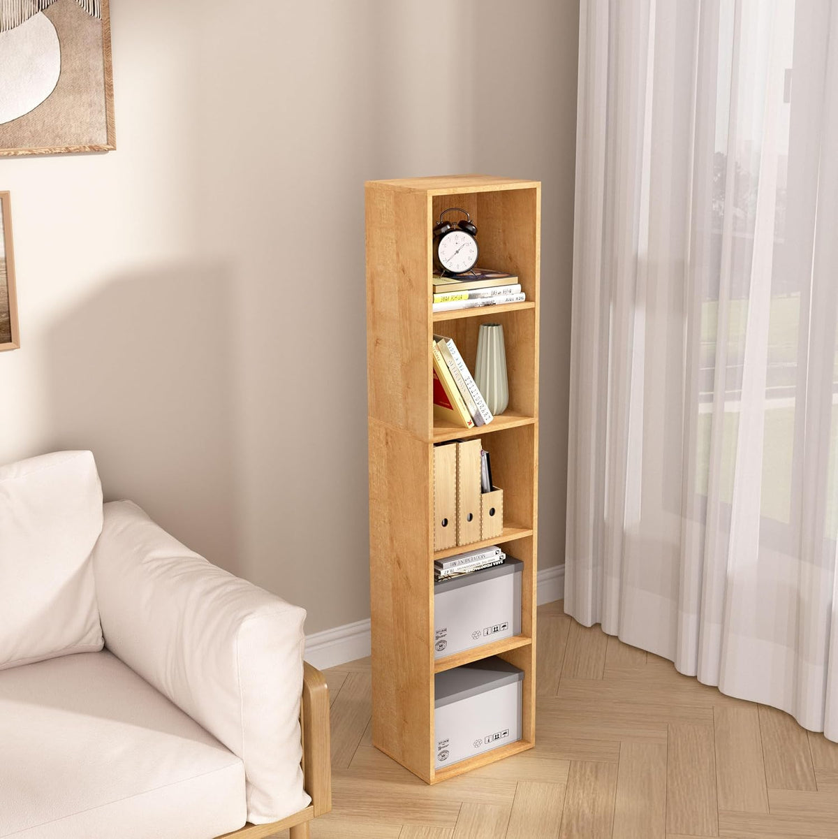 5-Tier Wooden Cube Storage Organizer, 52 Inch Tall Bookcase & Display She...