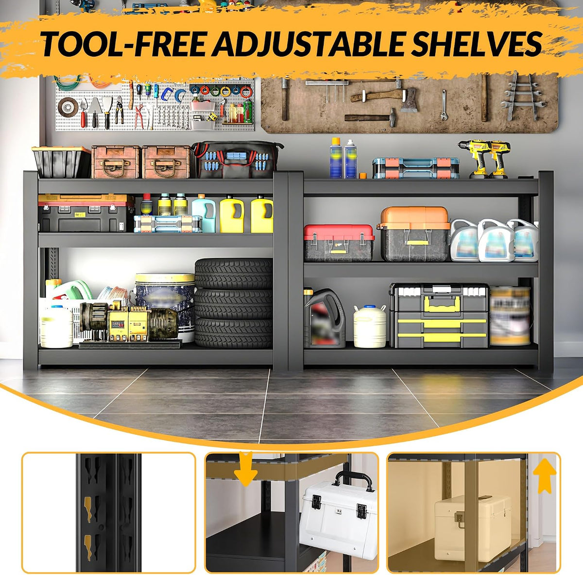 metal garage storage shelves heavy duty shelving unit, side view