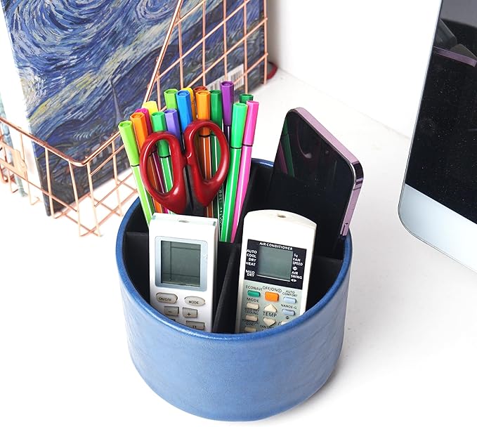 Hennaja Round Leather Art Supply Organizer, Remote Control Holder, 360 Degree - Image 6