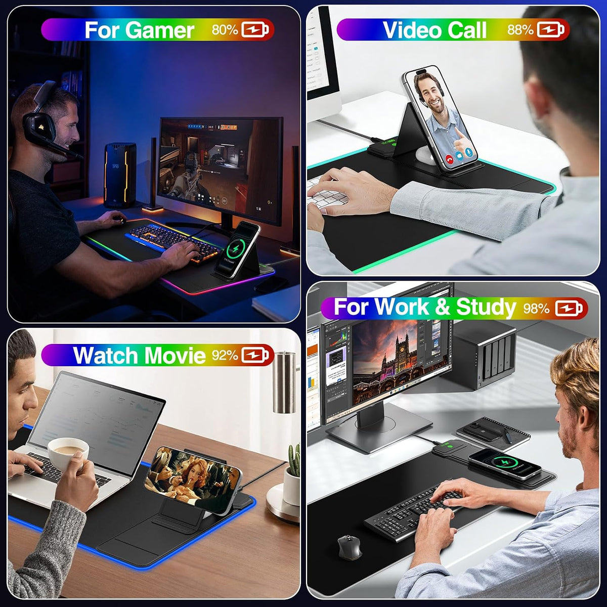 RGB Gaming Mouse Pad with Magnetic Wireless Charging & Foldable Phone Stand