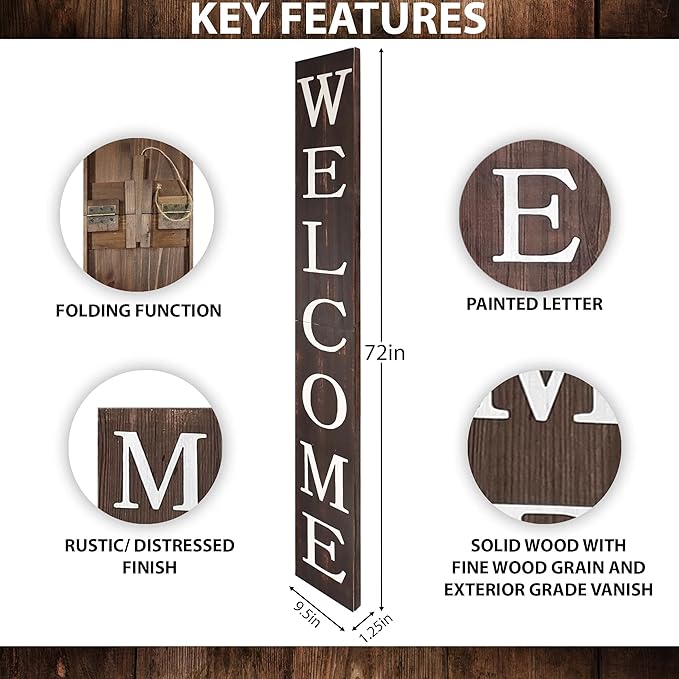 Tall Outdoor Welcome Sign for Front Door, 6ft Brown Welcome Sign, Rustic Tall - Image 3