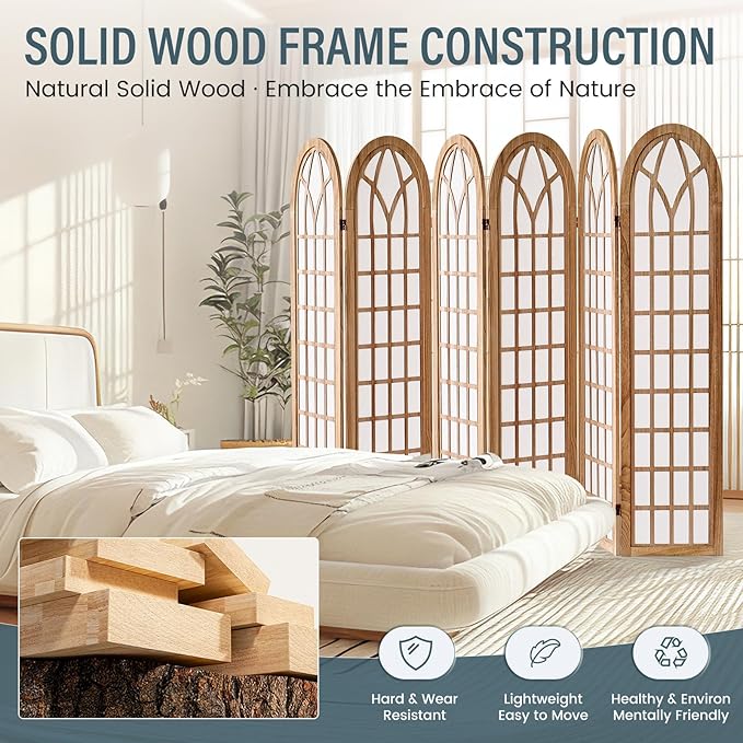 Aletheiawu 6 Panel Room Divider Wall Shoji Screen, Japanese Wood Room Divider - Image 7
