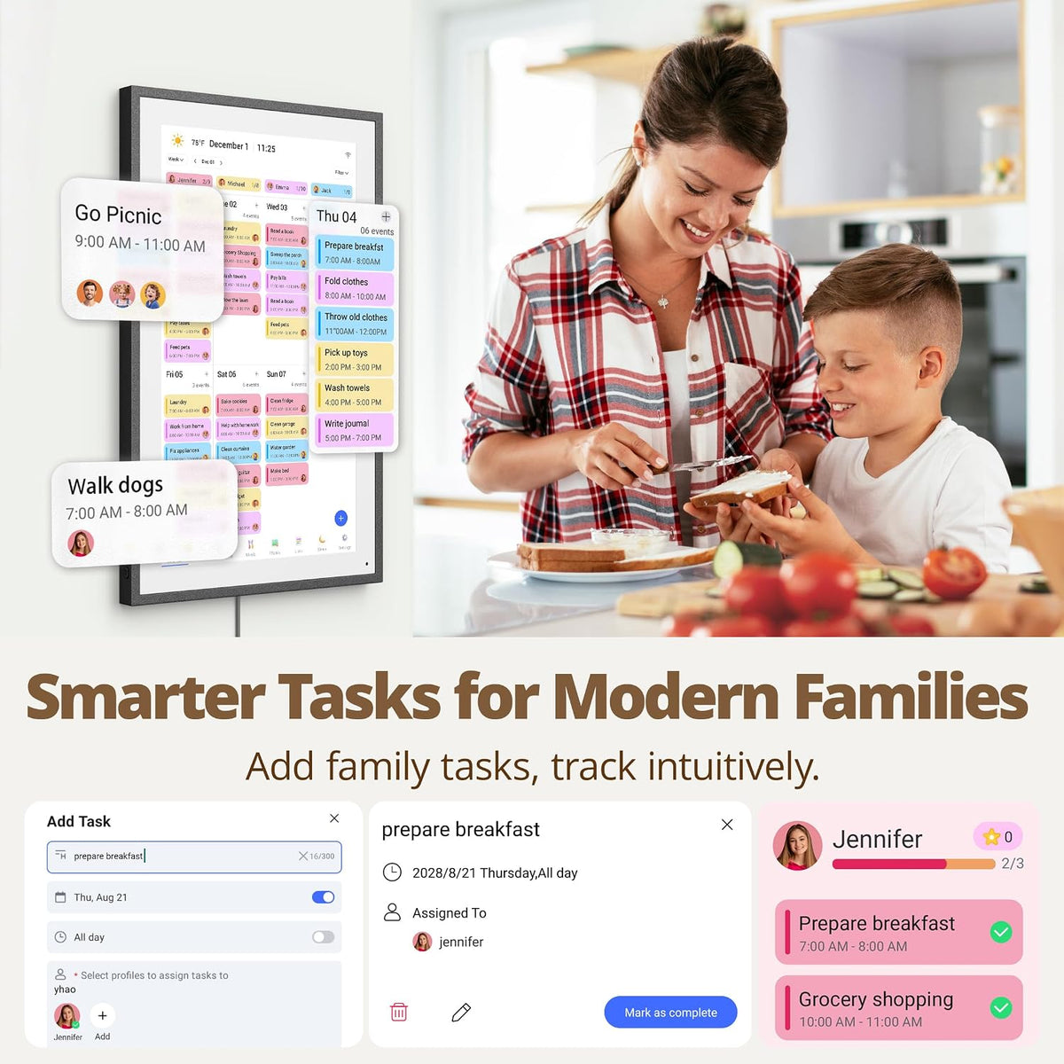 Digital Calendar 27" Wall Touchscreen Family Chore Chart No Subscription