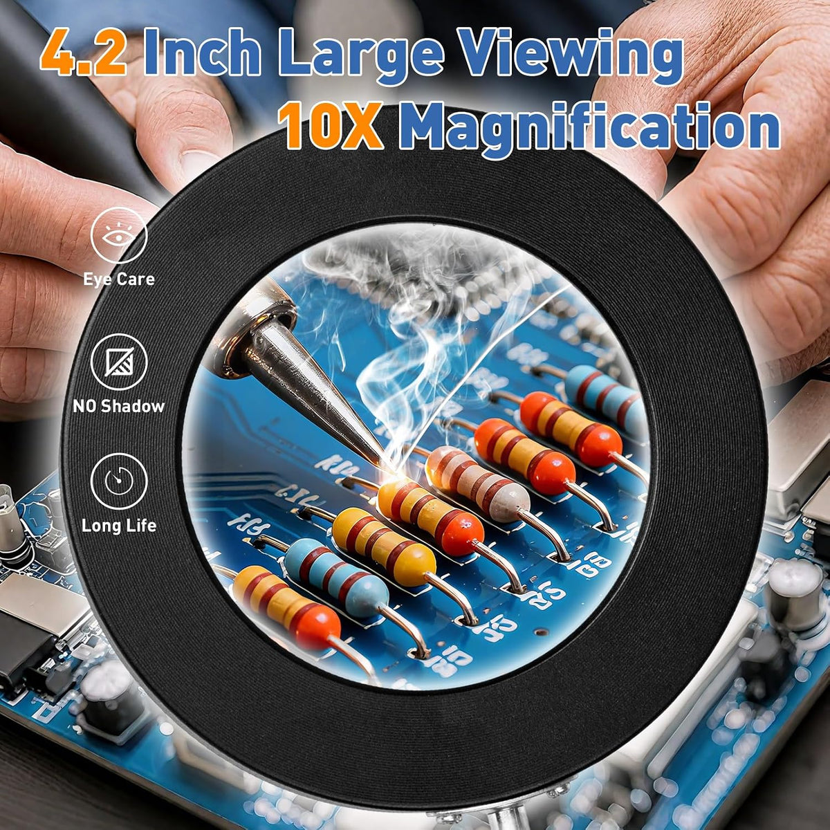 HITTI 10X Magnifying Glass with Light, 1,800 Lumens Stepless Dimmable