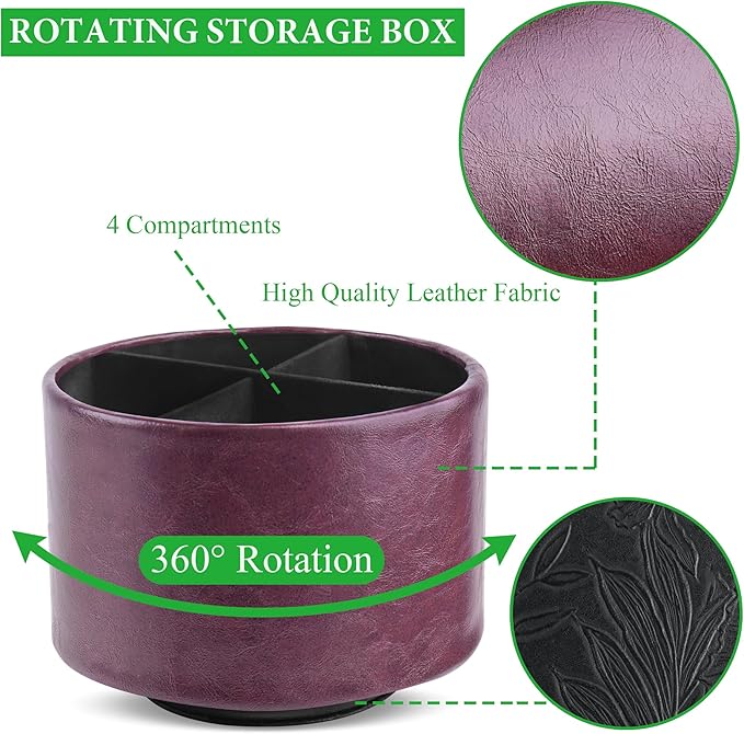 Hennaja Round Leather Art Supply Organizer, Remote Control Holder, 360 Degree - Image 3