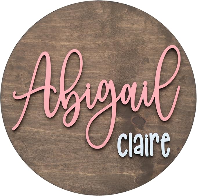 Custom Round Nusery Name Sign, Personalized 3D Baby Name Announcement Sign by Obsidian+Home+Creations