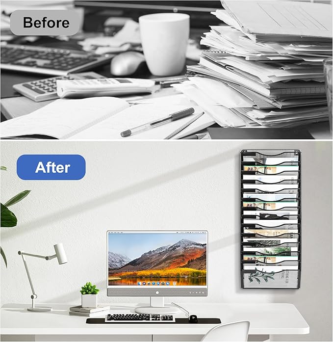 EasyPAG Wall File Organizer for Office 14 Pocket Mesh Wall Mounted Paper - Image 4