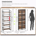 4NM No Assembly 5 Tiers Folding Bookshelf Storage Shelves Vintage Bookcase - Image 2