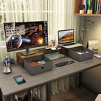 westree dual monitor stand riser with two drawers, side view