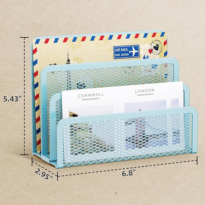 Marbrasse Mail Organizer for Desk, 3-Slot Mesh Metal Mail Holder countertop - Image 6